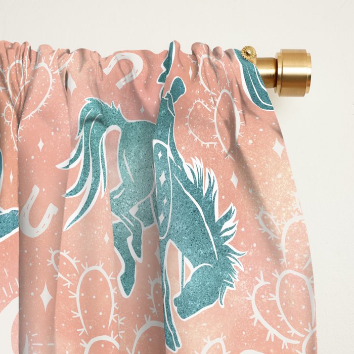 Cosmic Cowboys and Cacti -  peach and turquoise  Window Curtain Gallery Image 2