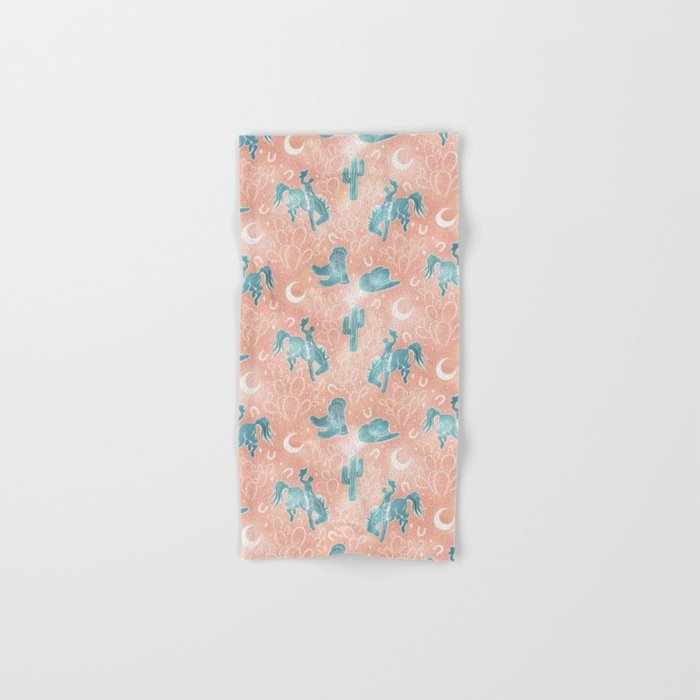 Cosmic Cowboys and Cacti -  peach and turquoise  Bath Towel Gallery Image 1