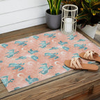 Cosmic Cowboys and Cacti -  peach and turquoise  Outdoor Rug Gallery Image 2