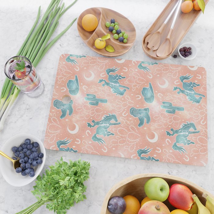 Cosmic Cowboys and Cacti -  peach and turquoise  Cutting Board Gallery Image 2
