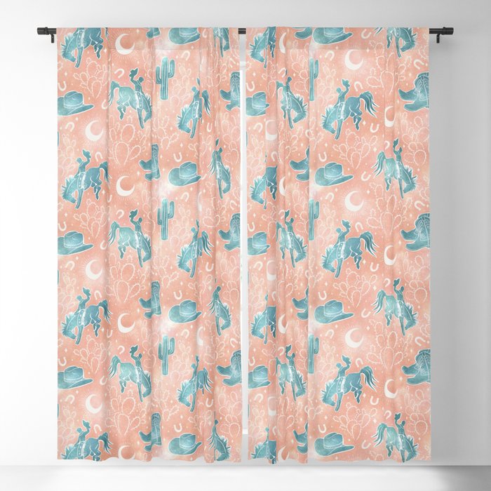 Cosmic Cowboys and Cacti -  peach and turquoise  Window Curtain Gallery Image 5