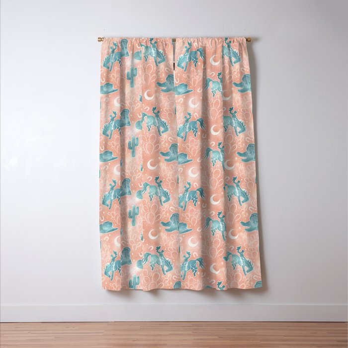 Cosmic Cowboys and Cacti -  peach and turquoise  Window Curtain Gallery Image 3