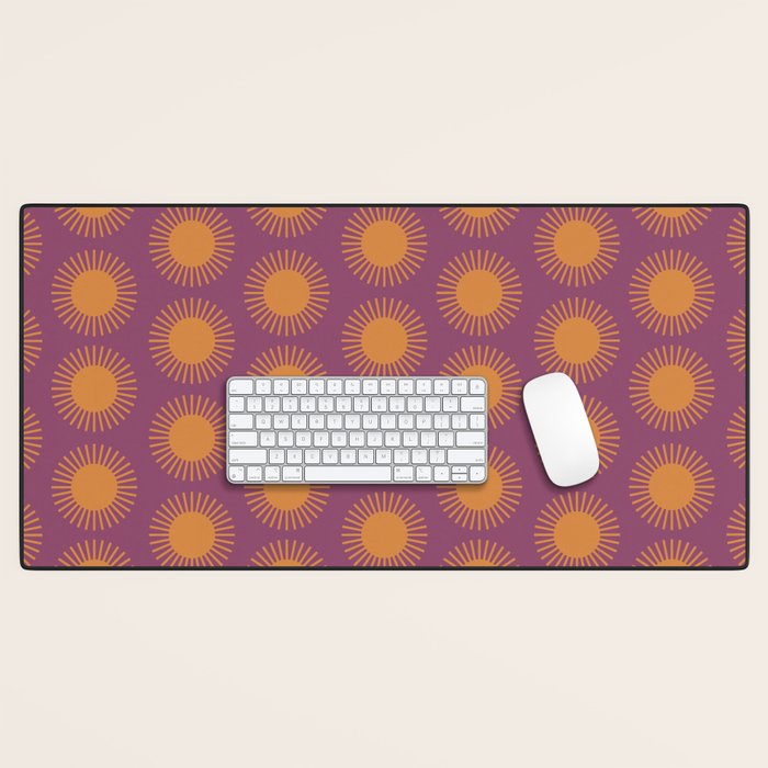 Boho Summer Sun Pattern VI Purple and Orange Desk Mat Gallery Image 1