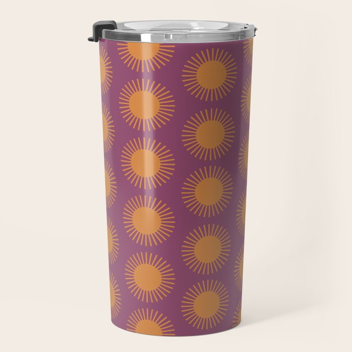 Boho Summer Sun Pattern VI Purple and Orange Travel Mug Gallery Image 3