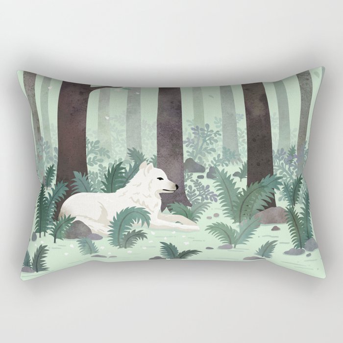 White Wolf in the Flowering Forest Rectangular Pillow Gallery Image 2