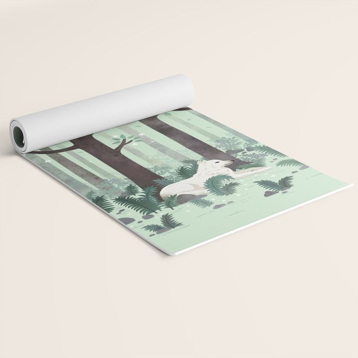 White Wolf in the Flowering Forest Yoga Mat Gallery Image 2