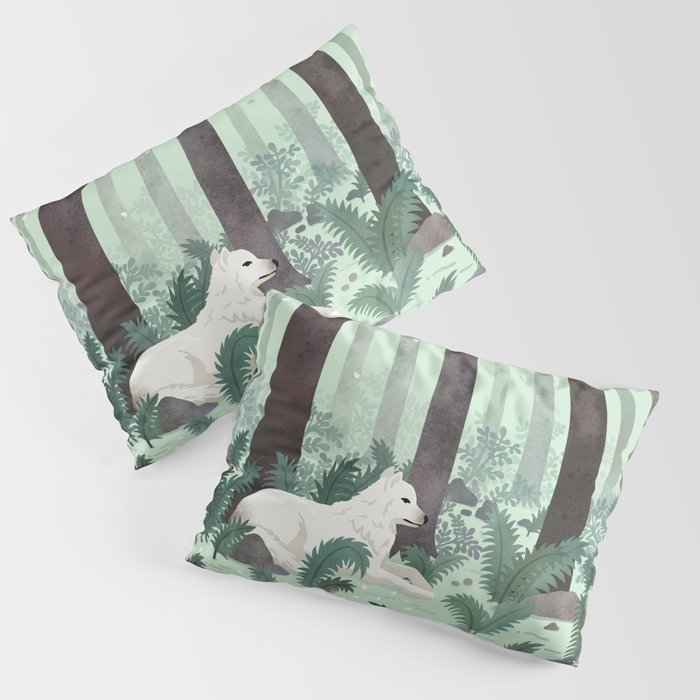 White Wolf in the Flowering Forest Pillow Sham Gallery Image 3