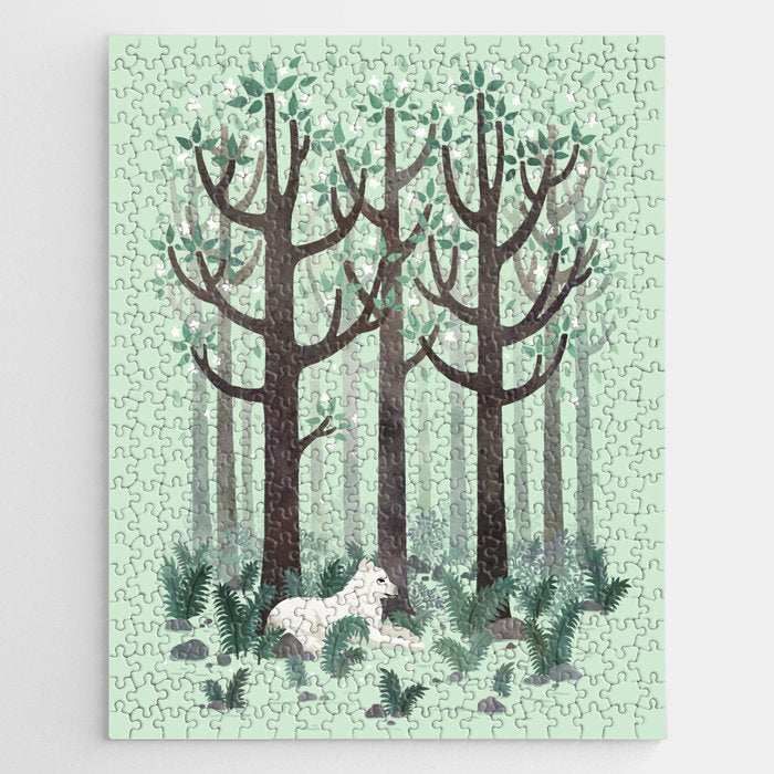 White Wolf in the Flowering Forest Jigsaw Puzzle Gallery Image 1