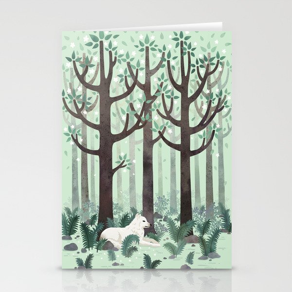 White Wolf in the Flowering Forest Stationery Card Gallery Image 2