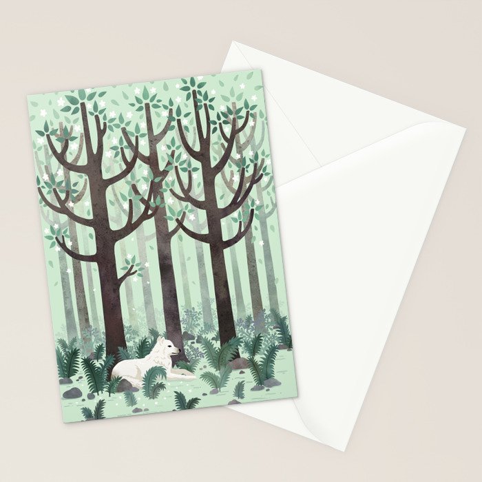 White Wolf in the Flowering Forest Stationery Card Gallery Image 2