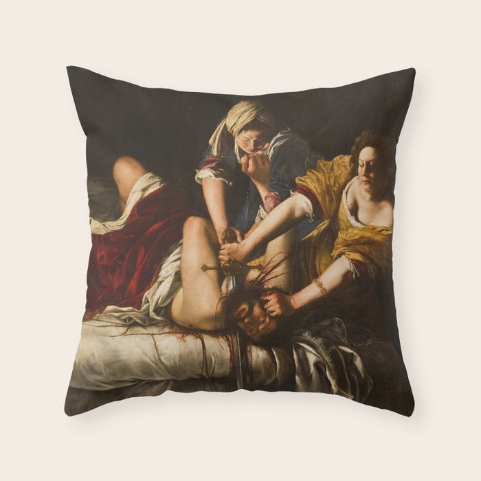 Judith Slaying Holofernes by Artemisia Gentileschi Throw Pillow Gallery Image 1