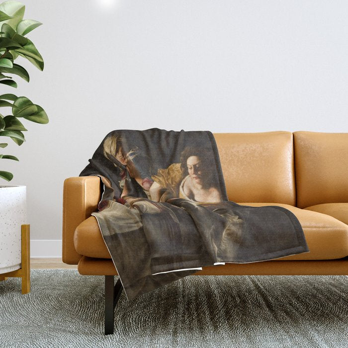 Judith Slaying Holofernes by Artemisia Gentileschi Throw Blanket Gallery Image 1