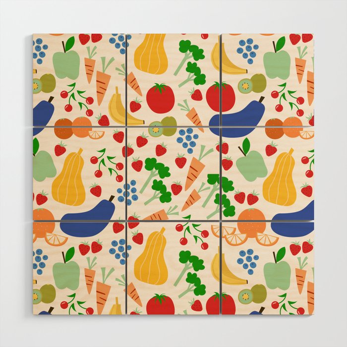 Colorful Veggie Pattern Wood Wall Art Gallery Image 1