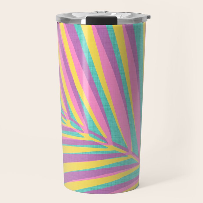 Pink Tropical Palm Leaf Travel Mug Gallery Image 1