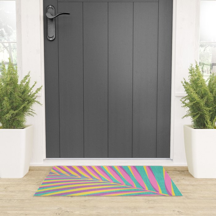 Pink Tropical Palm Leaf Welcome Mat Gallery Image 3