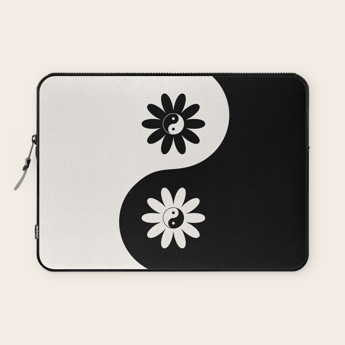 Yin Yang Flower in Black & White Laptop Sleeve Gallery Image 1