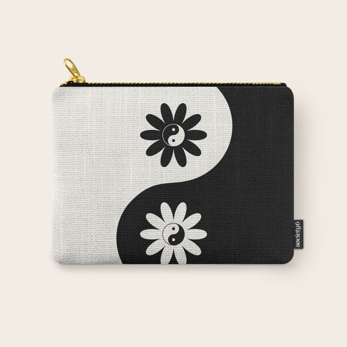 Yin Yang Flower in Black & White Carry All Pouch Gallery Image 1