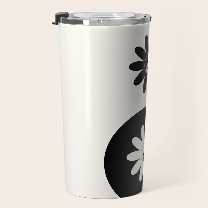 Yin Yang Flower in Black & White Travel Mug Gallery Image 3