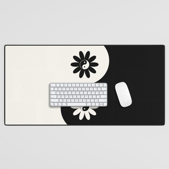 Yin Yang Flower in Black & White Desk Mat Gallery Image 1