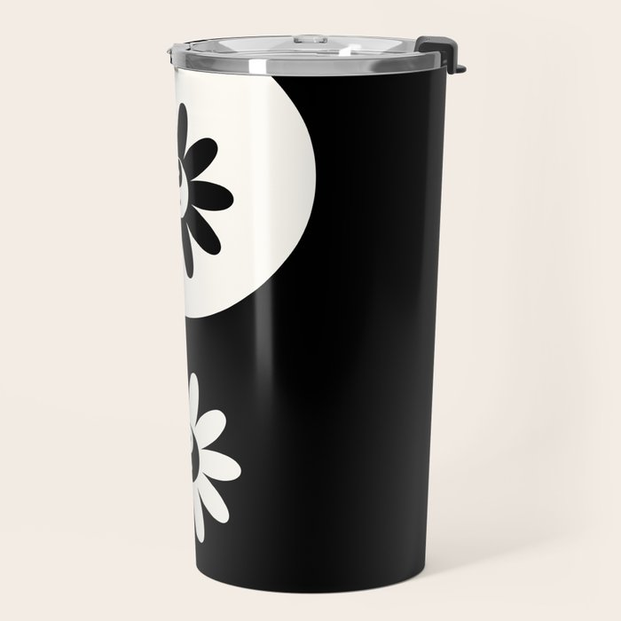 Yin Yang Flower in Black & White Travel Mug Gallery Image 2