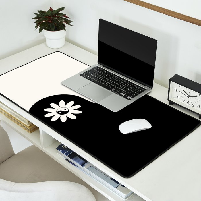 Yin Yang Flower in Black & White Desk Mat Gallery Image 2
