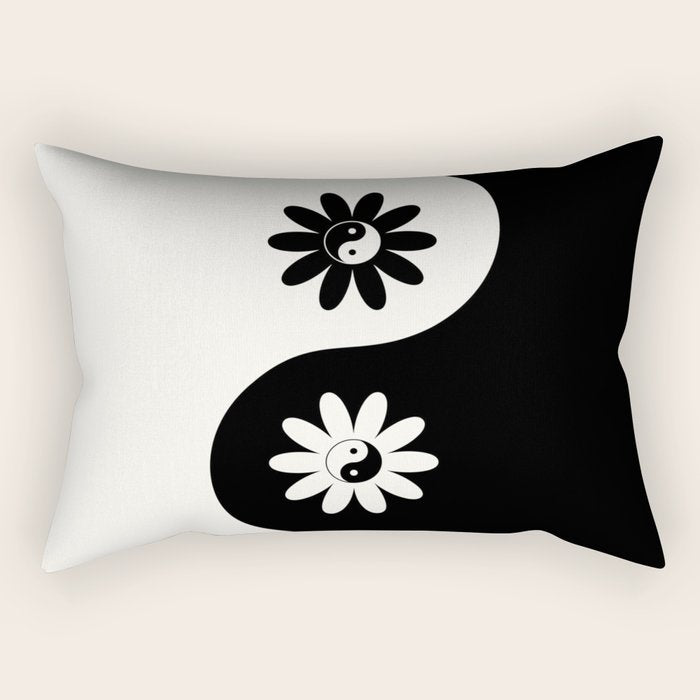 Yin Yang Flower in Black & White Rectangular Pillow Gallery Image 1