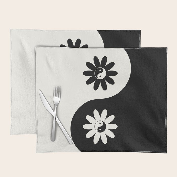 Yin Yang Flower in Black & White Placemat Gallery Image 1