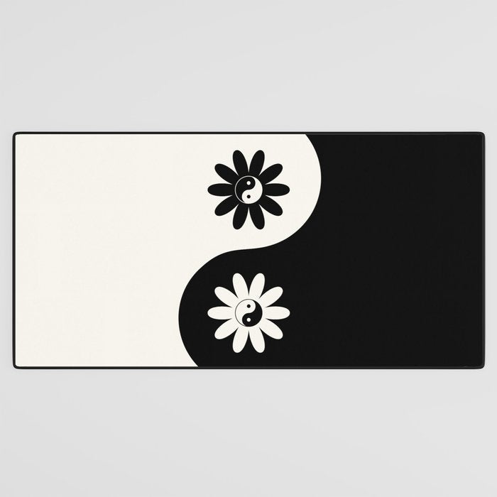 Yin Yang Flower in Black & White Desk Mat Gallery Image 3