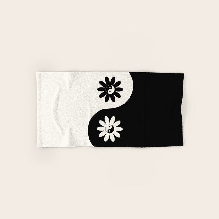 Yin Yang Flower in Black & White Bath Towel Gallery Image 1