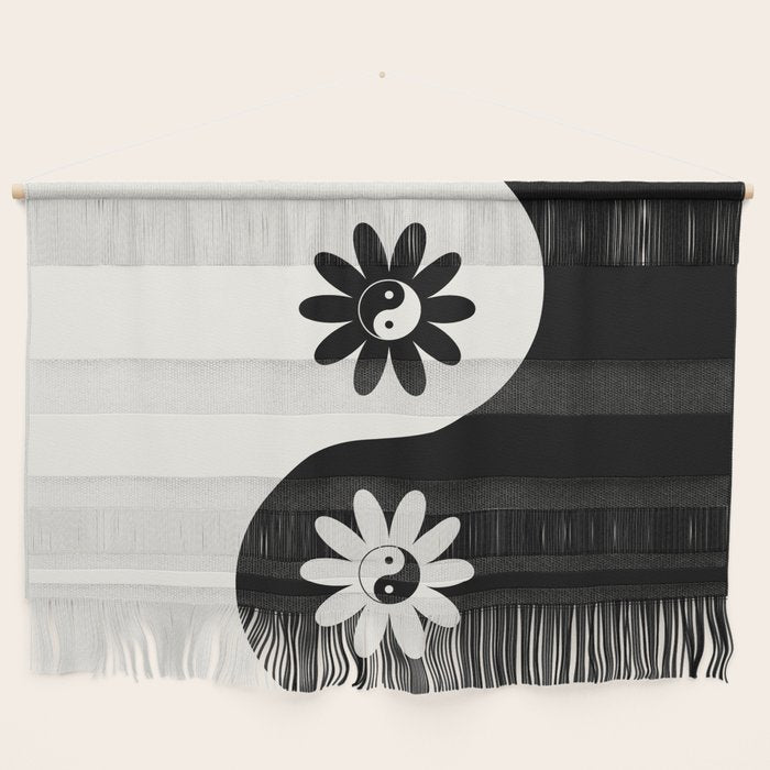 Yin Yang Flower in Black & White Wall Hanging Gallery Image 1
