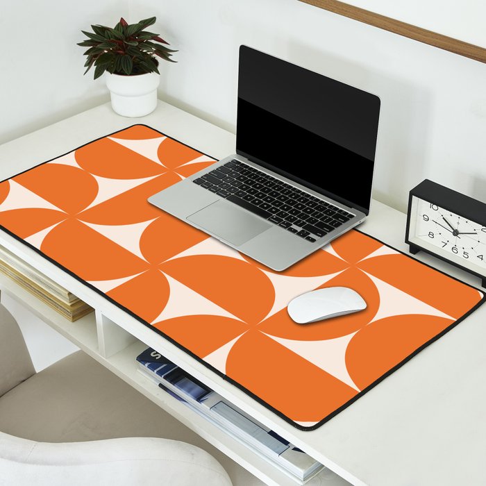 Bauhaus Mid Century Modern Geometric IX Bright Orange Desk Mat Gallery Image 2