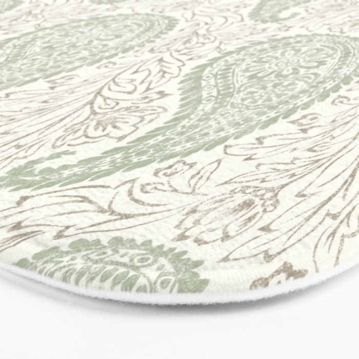Block Print Paisley - sage and light taupe Bath Mat Gallery Image 3