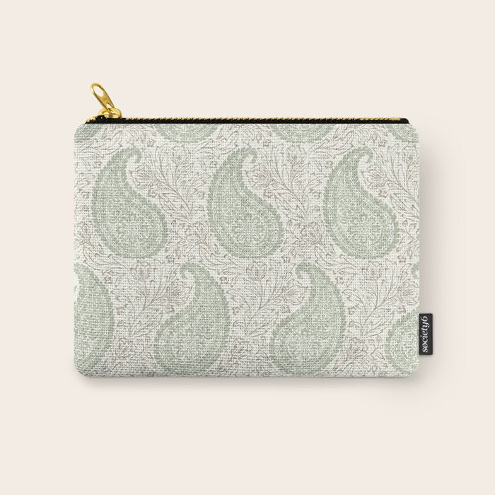 Block Print Paisley - sage and light taupe Carry All Pouch Gallery Image 1
