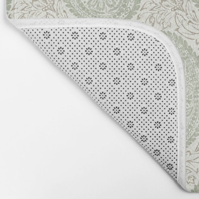 Block Print Paisley - sage and light taupe Bath Mat Gallery Image 2