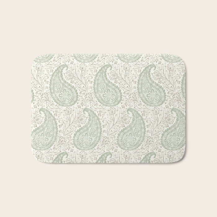 Block Print Paisley - sage and light taupe Bath Mat Gallery Image 1