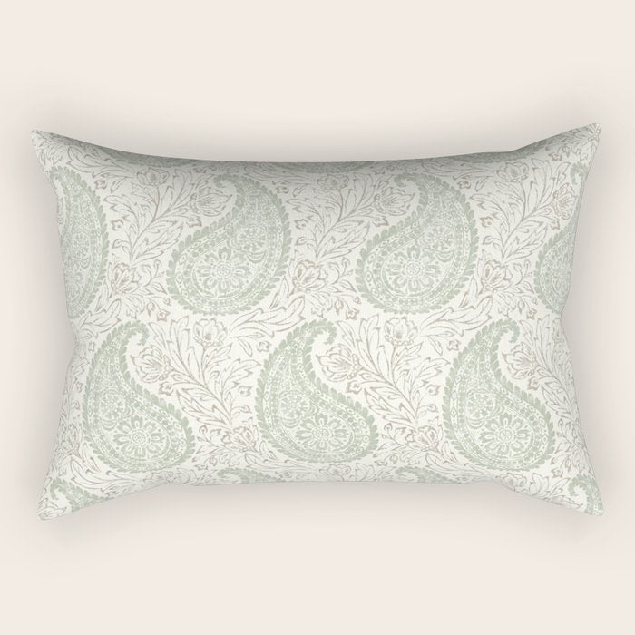 Block Print Paisley - sage and light taupe Rectangular Pillow Gallery Image 1