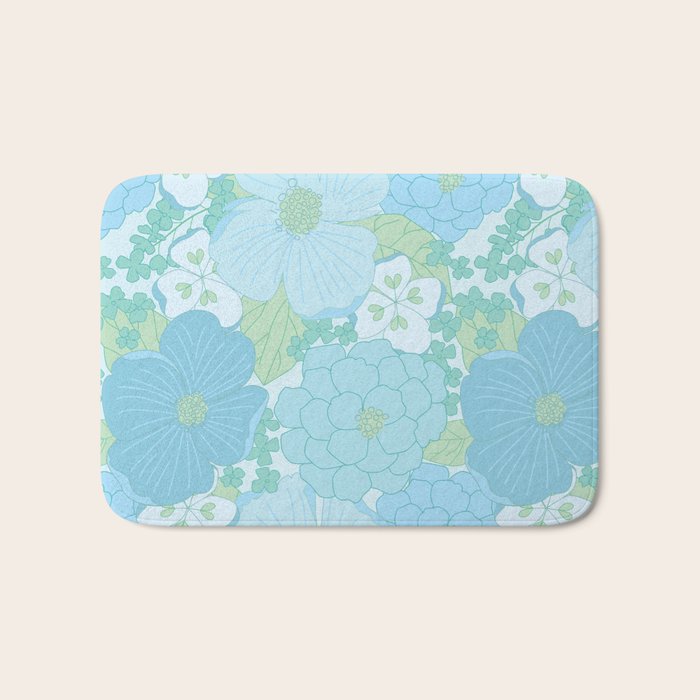 Light Blue Pastel Vintage Floral Pattern Bath Mat Gallery Image 1