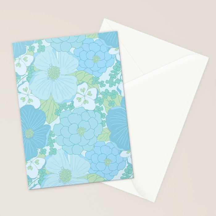 Light Blue Pastel Vintage Floral Pattern Stationery Card Gallery Image 2