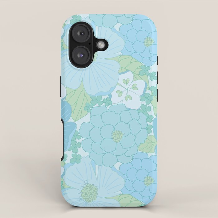 Light Blue Pastel Vintage Floral Pattern iPhone Case Gallery Image 1