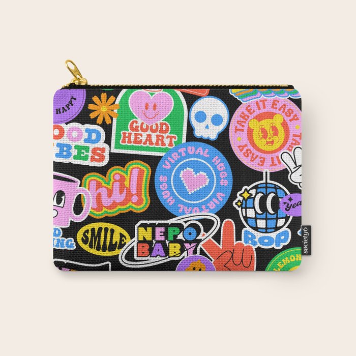 Retro cartoon sticker label pattern Carry All Pouch Gallery Image 1