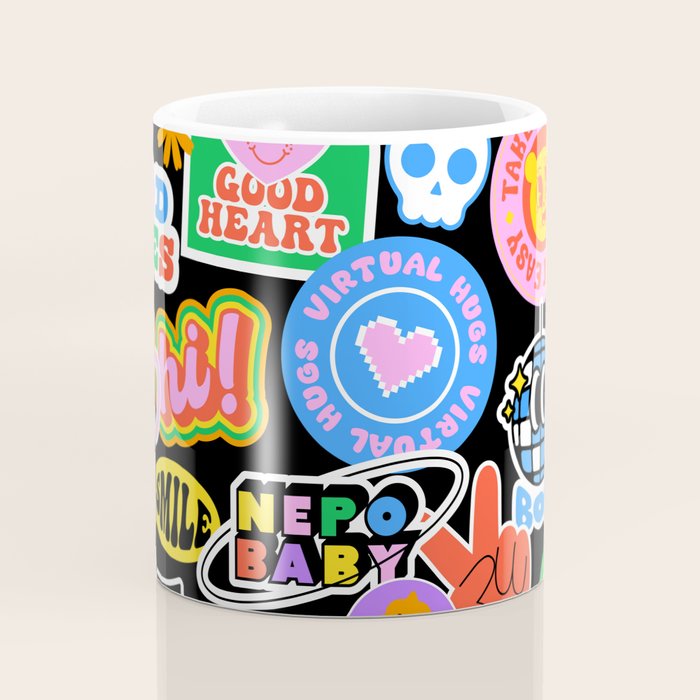 Retro cartoon sticker label pattern Coffee Mug Gallery Image 4