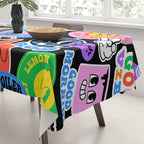 Retro cartoon sticker label pattern Tablecloth Gallery Image 3