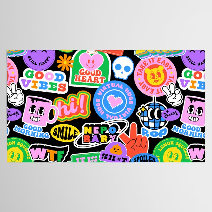 Retro cartoon sticker label pattern Tablecloth Gallery Image 2