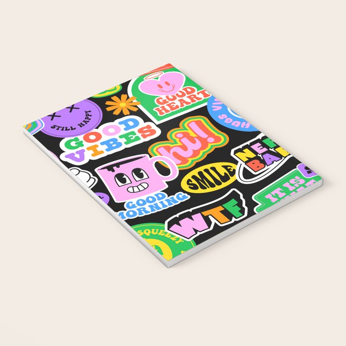 Retro cartoon sticker label pattern Notebook Gallery Image 3