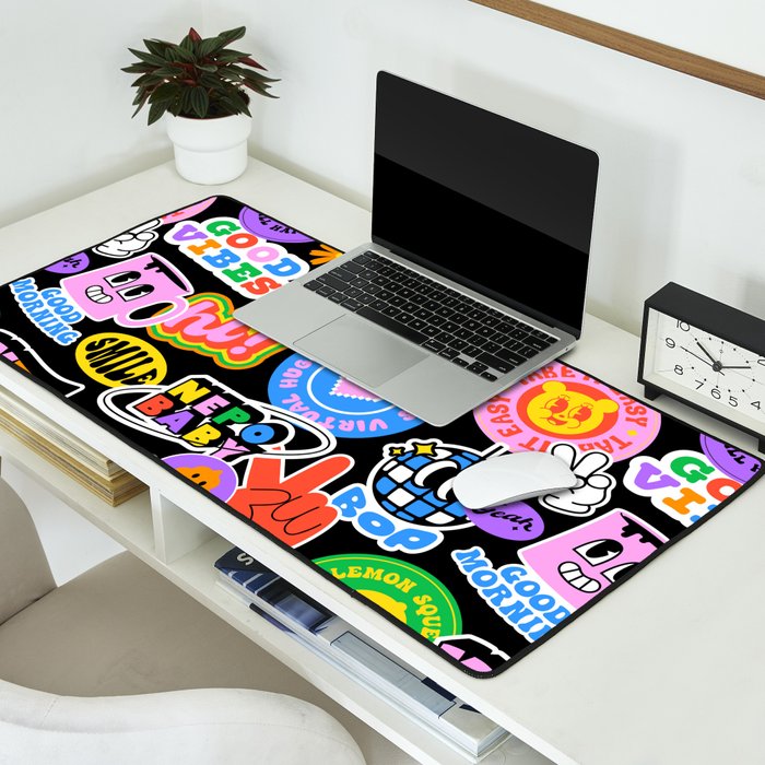Retro cartoon sticker label pattern Desk Mat Gallery Image 2
