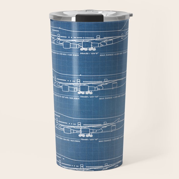 Boeing 747 Family Blueprint in High Resolution (light blue) Travel Mug Gallery Image 1