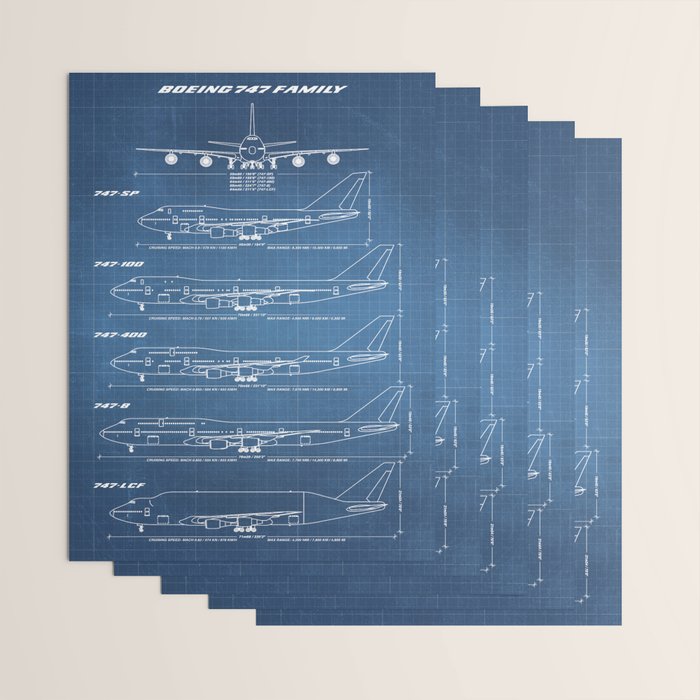 Boeing 747 Family Blueprint in High Resolution (light blue) Wrapping Paper Gallery Image 3
