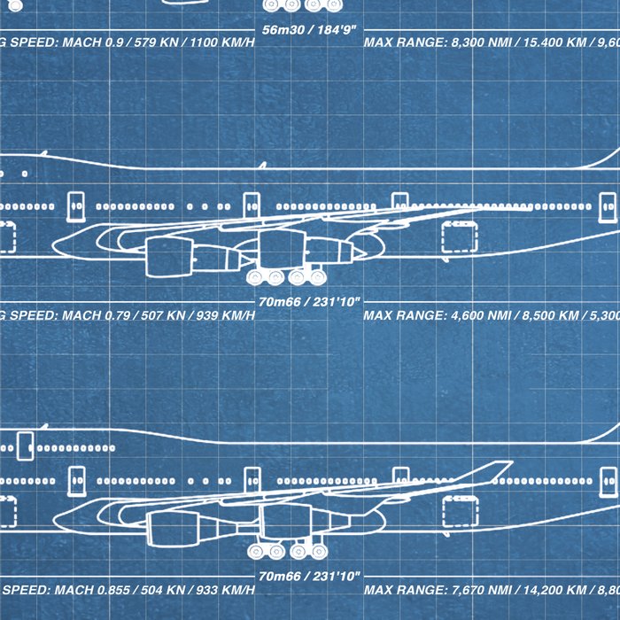 Boeing 747 Family Blueprint in High Resolution (light blue) Coffee Mug Gallery Image 2