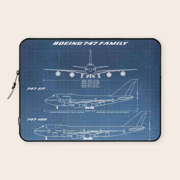 Boeing 747 Family Blueprint in High Resolution (light blue) Laptop Sleeve Gallery Image 1