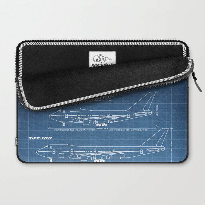 Boeing 747 Family Blueprint in High Resolution (light blue) Laptop Sleeve Gallery Image 2